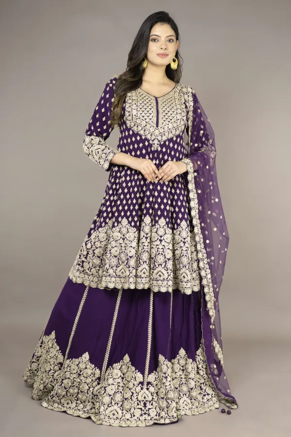 Purple Paplom Suit With Skirt
